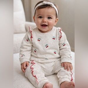 Nicole Miller Baby 2-Piece Cherry Sweatshirt & Jogger Set 0-3M